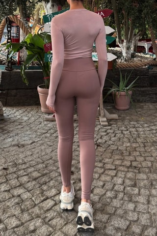 Cropped T-shirt en Legging Hoge Taille - Nude