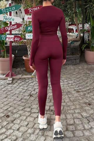 Cropped T-shirt en Legging Hoge Taille - Bordeauxrood