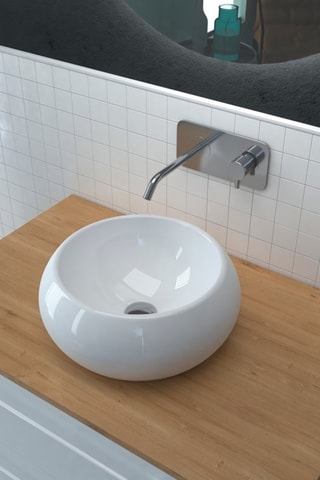 Lavabo redondo de cerámica de encimera - Blanco - 40 x 15 cm