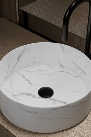 Lavabo redondo de cerámica de encimera - Blanco mate - 47 x 23 cm