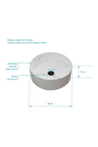 Lavabo redondo de cerámica de encimera - Blanco mate - 47 x 23 cm