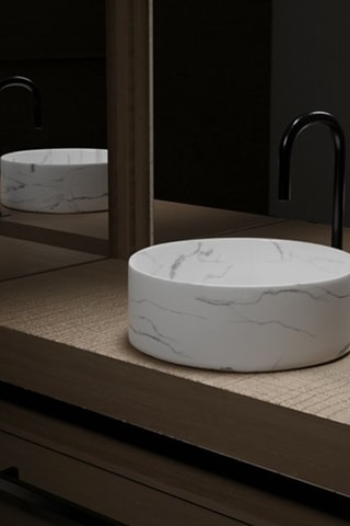 Lavabo redondo de cerámica de encimera - Blanco mate - 47 x 23 cm