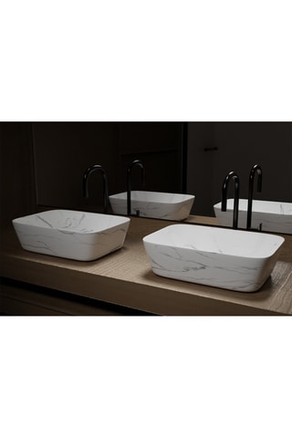 Lavabo rectangular de mármol de encimera - Blanco mate - 57 x 25 x 43 cm