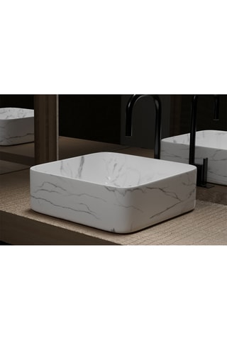 Lavabo cuadrado de cerámica de encimera - Blanco mate - 49 x 25 x 49 cm