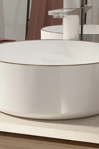 Lavabo redondo de cerámica de encimera - 35,5 cm - Blanco y rosa dorado