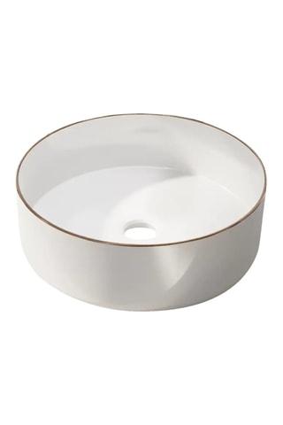 Lavabo redondo de cerámica de encimera - 35,5 cm - Blanco y rosa dorado
