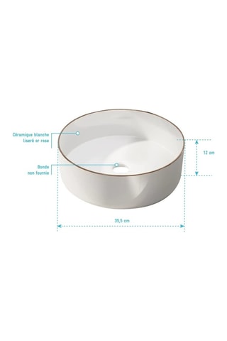 Lavabo redondo de cerámica de encimera - 35,5 cm - Blanco y rosa dorado