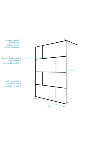 Mampara de ducha Bricks - Negro - 195 x 140 cm