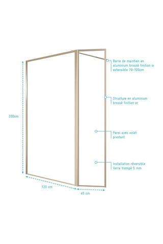 Mampara de ducha Edge - Dorado - 200 x 160 cm