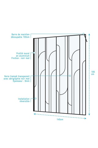Mampara de ducha Gatsby - Negro - 140 x 195 cm