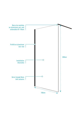 Mampara de ducha Lina - Transparente - 200 x 100 cm