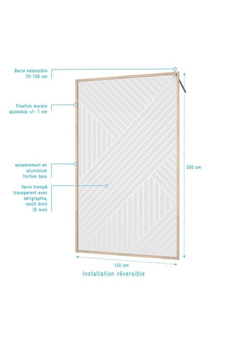 Mampara de ducha Japandi - Dorado - 200 x 120 cm