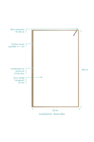 Mampara de ducha Wooden - Dorado - 200 x 120 cm