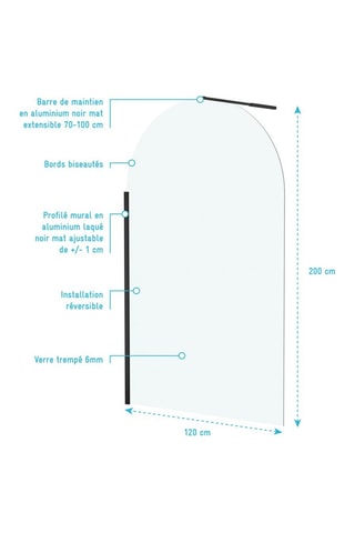 Mampara de ducha Dark Curved - Negro y transparente - 200 x 120 cm