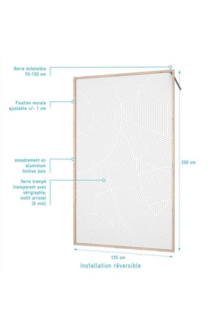 Mampara de ducha Japandi - Dorado - 200 x 120 cm