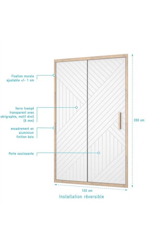 Puerta de ducha corredera Japandi - Dorado - 200 x 120 cm