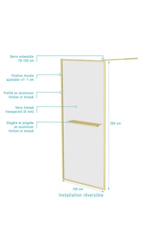Mampara de ducha Edge - Dorado - 200 x 100 cm
