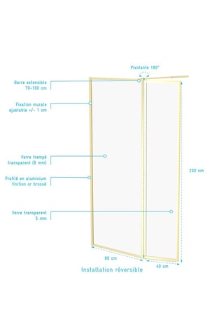 Mampara de ducha Edge - Dorado - 200 x 120 cm