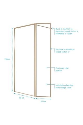 Mampara de ducha Edge - Dorado - 200 x 130 cm