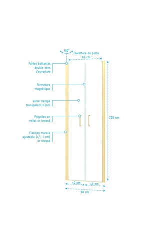 Puerta de ducha Saloon - Dorado - 200 x 80 cm