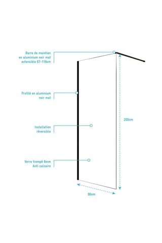 Mampara de ducha Lina - Transparente - 200 x 90 cm