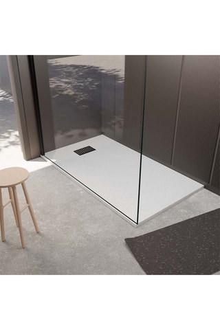 Plato de ducha y rejilla lineal Stone - Negro y blanco - 140 x 90 cm