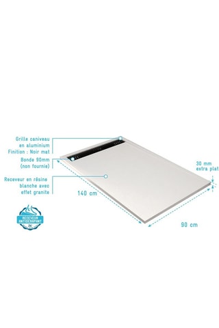 Plato de ducha Athena - Negro - 90 x 140 x 3 cm