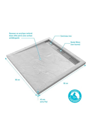 Plato de ducha extraplano - Blanco - 90 x 90 cm