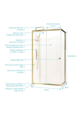 Cabina de ducha Sunny - 110 x 80 x 200 cm (230 cm máx.)