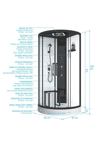 Cabina de ducha Serenity Hammam -  95 x 95 x 220 cm