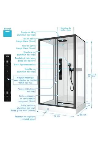 Cabina de ducha Factory 2 Indus - 90 x 115 x 217 cm