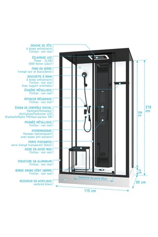 Cabina de ducha Serenity Hammam - 115 x 90 x 200 cm