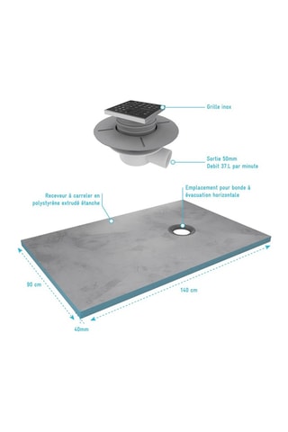 Plato de ducha de baldosas - Gris - 90 x 140 x 4 cm