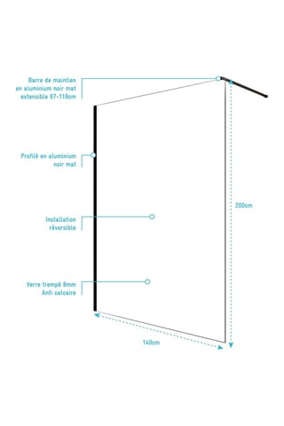 Mampara de ducha de vidrio templado Lina - 140 x 200 cm