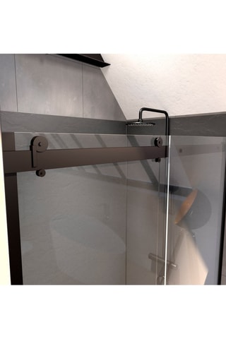 Mampara puerta de ducha corredera - Transparente y negro - 140 x 200 cm