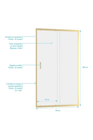 Puerta de ducha corredera - Dorado - 120 x 200 cm