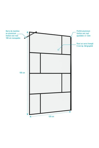 Mampara de ducha italiana - Transparente y negro - 120 x 195 cm