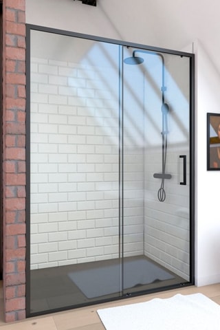 Mampara puerta de ducha corredera - Transparente y negro - 120 x 200 cm