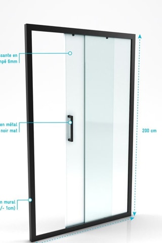 Mampara puerta de ducha corredera - Transparente y negro - 120 x 200 cm