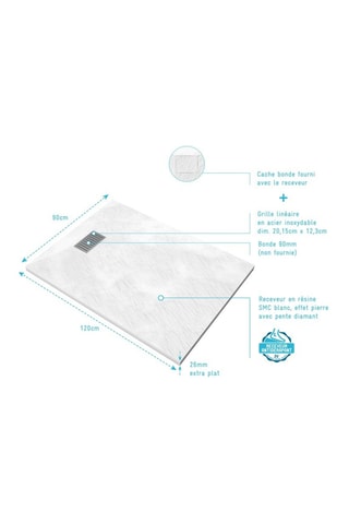 Plato de ducha con rejilla lineal Stone 2 - 90 x 120 x 2,6 cm