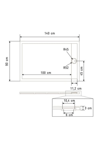 Plato de ducha con rejilla de canaleta Athéna - 90 x 140 x 3 cm