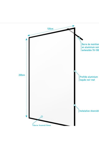 Mampara de ducha italiana - Transparente y negro - 118,5/120 x 200 cm