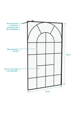 Mampara de ducha italiana - Transparente y negro - 120 x 195 cm