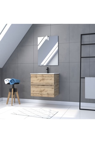 Conjunto de mueble de cuarto de baño y espejo LED rectangular