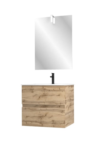Conjunto de mueble de cuarto de baño y espejo LED rectangular