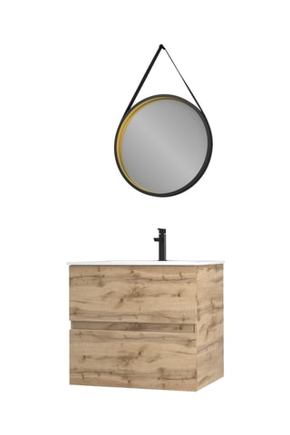 Conjunto de mueble de cuarto de baño y espejo redondo barber gold