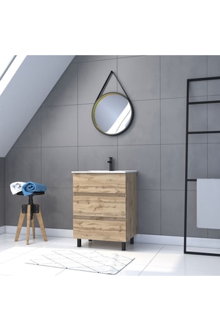 Conjunto de mueble de cuarto de baño y espejo barber gold timber 60