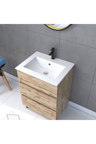 Conjunto de mueble de cuarto de baño y espejo barber gold timber 60