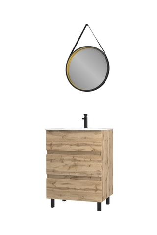 Conjunto de mueble de cuarto de baño y espejo barber gold timber 60