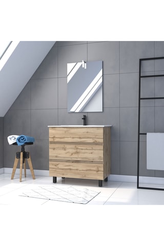 Mueble de cuarto de baño y espejo LED rectangular